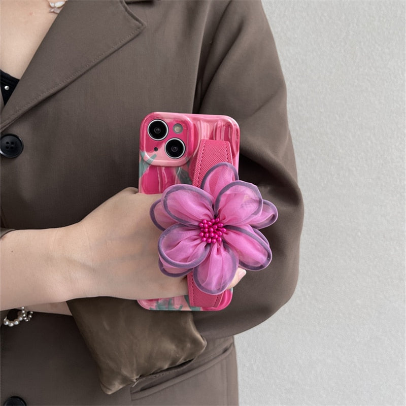 Cute Floral Wrist Strap iPhone Case-Exoticase-Exoticase
