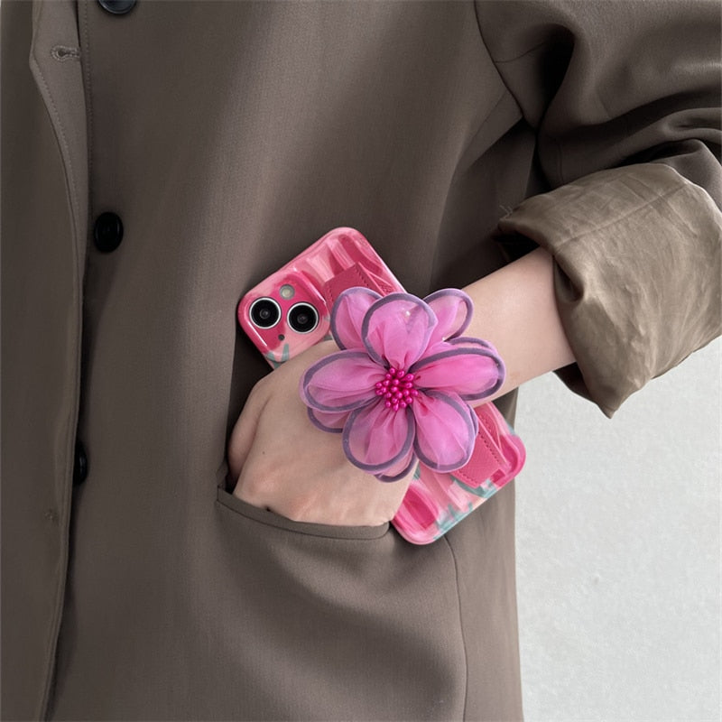 Cute Floral Wrist Strap iPhone Case-Exoticase-