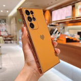 Cute Plating Love Hearts Square Samsung Galaxy Case-Exoticase-For Samsung S22 Ultra-Brown-