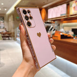 Cute Plating Love Hearts Square Samsung Galaxy Case-Exoticase-For Samsung S22 Ultra-Purple-