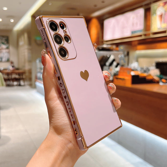 Cute Plating Love Hearts Square Samsung Galaxy Case-Exoticase-For Samsung S22 Ultra-Purple-