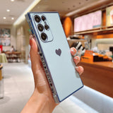 Cute Plating Love Hearts Square Samsung Galaxy Case-Exoticase-For Samsung S22 Ultra-Light Blue-