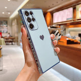 Cute Plating Love Hearts Square Samsung Galaxy Case-Exoticase-For Samsung S22 Ultra-Light Blue-