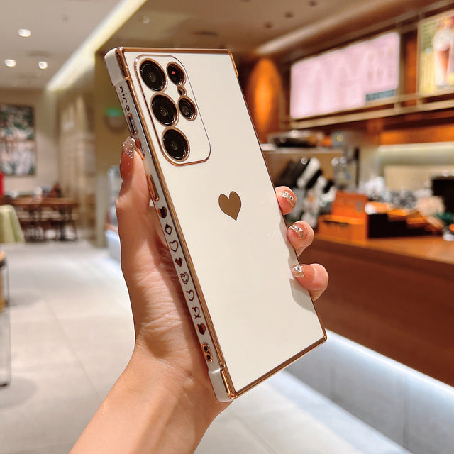 Cute Plating Love Hearts Square Samsung Galaxy Case-Exoticase-For Samsung S22 Ultra-White-