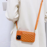 Diamond Lattice Zipper Leather Purse iPhone Case-Exoticase-