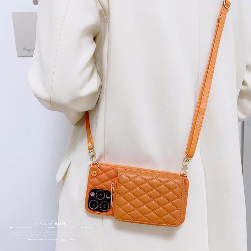 Diamond Lattice Zipper Leather Purse iPhone Case-Exoticase-