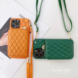 Diamond Lattice Zipper Leather Purse iPhone Case-Exoticase-