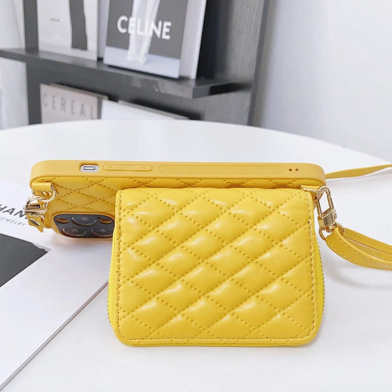 Diamond Lattice Zipper Leather Purse iPhone Case-Exoticase-