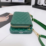 Diamond Lattice Zipper Leather Purse iPhone Case-Exoticase-