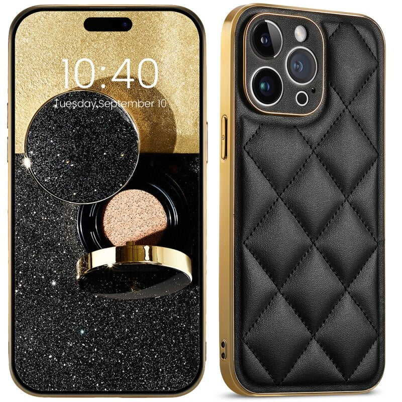 Diamond Pattern Plated Cushioned Apple iPhone Case-Exoticase-For iPhone 14 Pro Max-Black-Exoticase