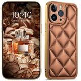 Diamond Pattern Plated Cushioned Apple iPhone Case-Exoticase-For iPhone 14 Pro Max-Brown-