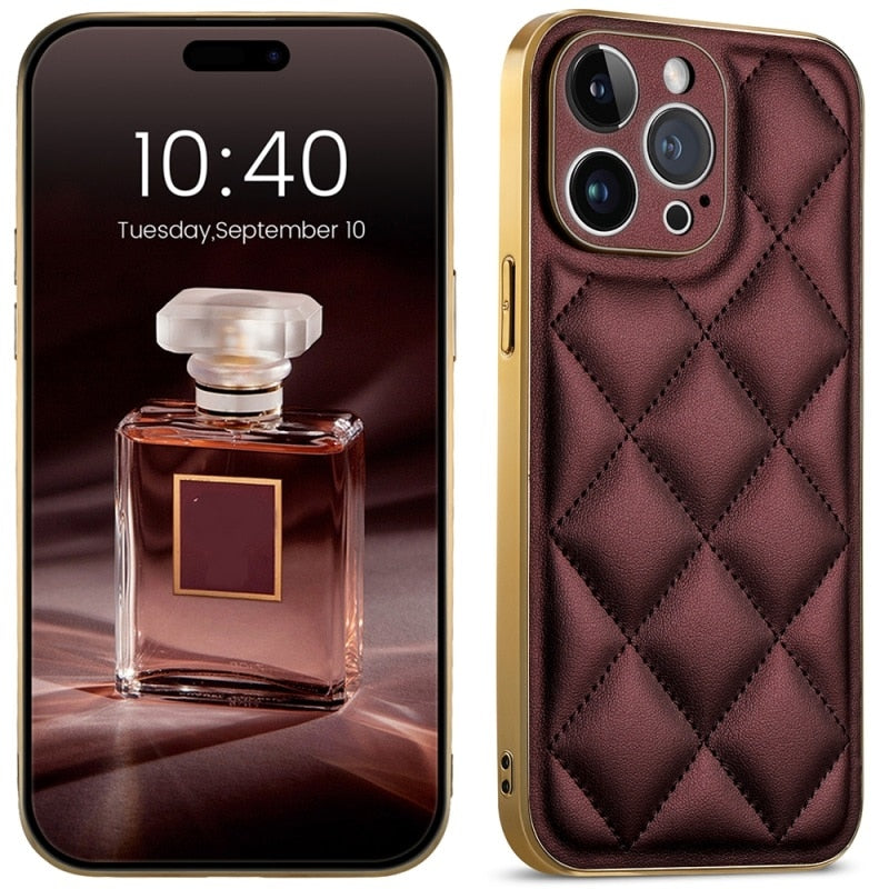 Diamond Pattern Plated Cushioned Apple iPhone Case-Exoticase-For iPhone 14 Pro Max-Dark Purple-Exoticase