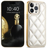 Diamond Pattern Plated Cushioned Apple iPhone Case-Exoticase-For iPhone 14 Pro Max-White-
