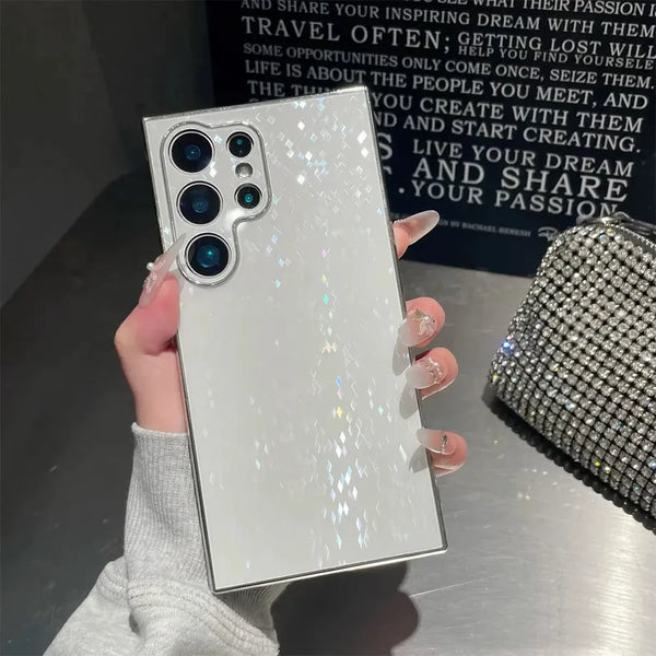 Diamond Waterfall Shimmer Plated Samsung Case-Exoticase-For Samsung S25 Ultra-White-Exoticase