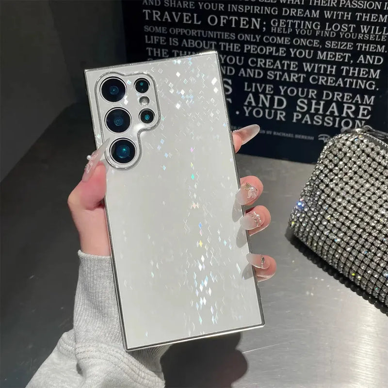 Diamond Waterfall Shimmer Plated Samsung Case-Exoticase-For Samsung S25 Ultra-White-Exoticase