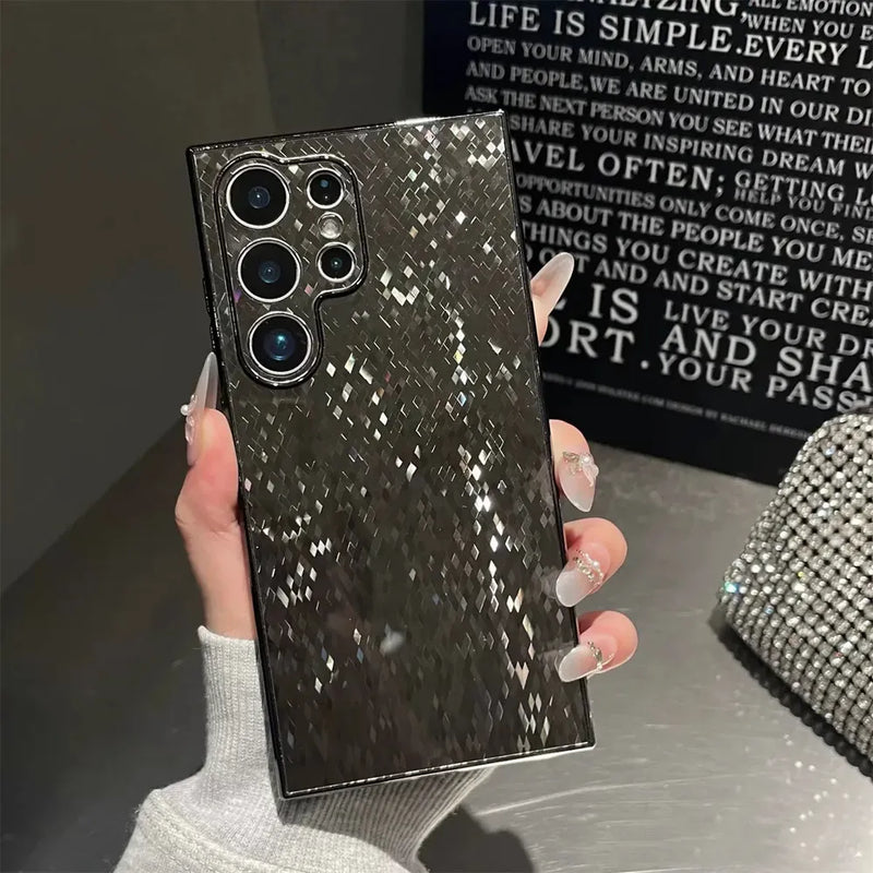 Diamond Waterfall Shimmer Plated Samsung Case-Exoticase-For Samsung S25 Ultra-Black-Exoticase