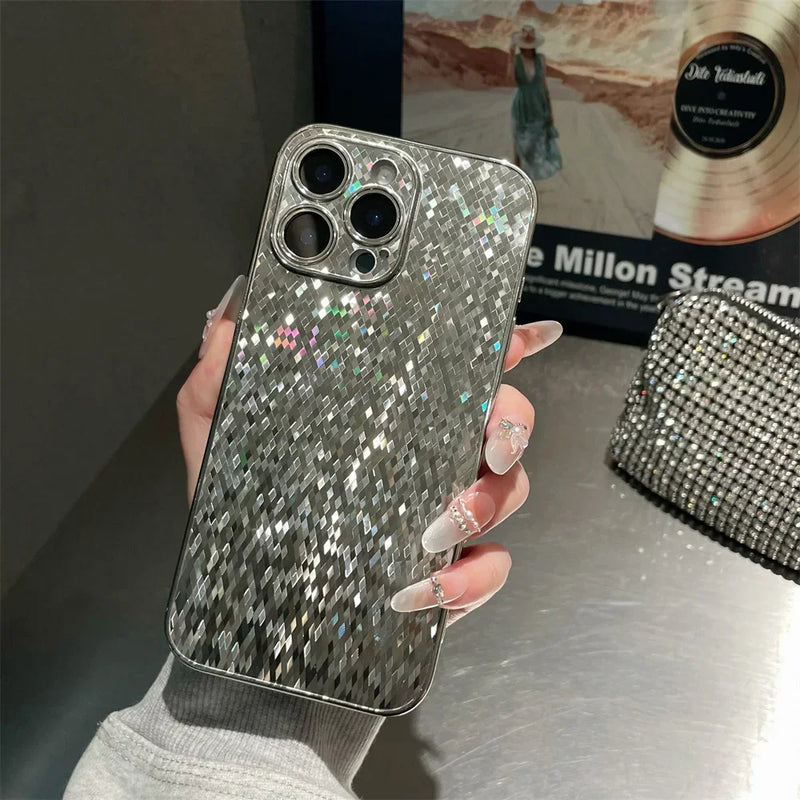 Diamond Waterfall Shimmer Plated iPhone Case-Exoticase-For iPhone 16 Pro Max-Silver-Exoticase