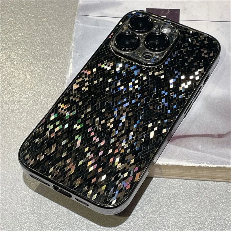 Diamond Waterfall Shimmer Plated iPhone Case, For iPhone 16 / Black Diamond Waterfall Shimmer Plated iPhone Case, For iPhone 16 / Black