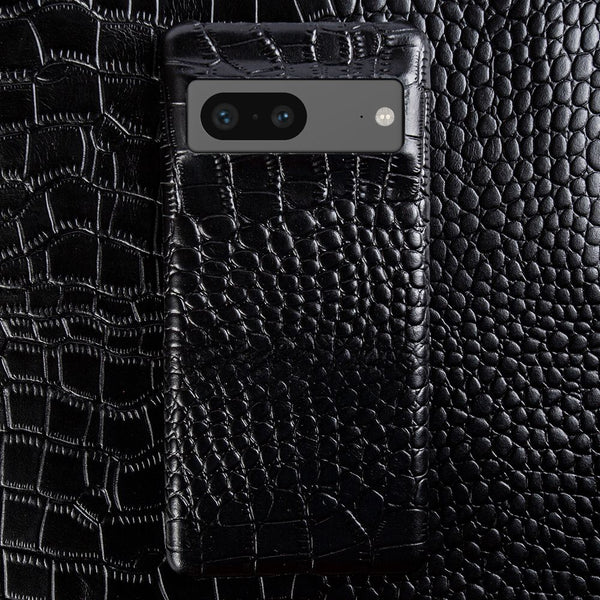 Dual Grain Genuine Leather Google Pixel Case-Exoticase-Google Pixel 7 Pro-Black-