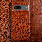 Dual Grain Genuine Leather Google Pixel Case-Exoticase-Google Pixel 7 Pro-Light Brown-