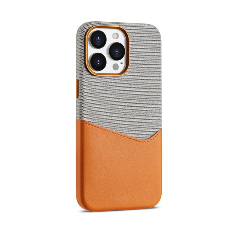 Duplex Jeansy Card Holder iPhone Case-Exoticase-For iPhone 15 Pro Max-Gray Orange-Exoticase