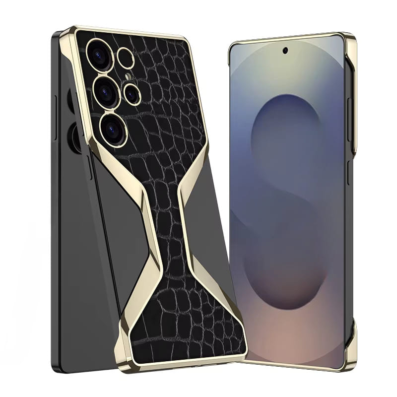Electroplate Leather Crocodile Tempered Samsung Case-Exoticase-Crocodile Black-For Galaxy S25 Ultra-Exoticase