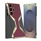 Electroplate Leather Crocodile Tempered Samsung Case-Exoticase-Leather Red-For Galaxy S25 Ultra-Exoticase