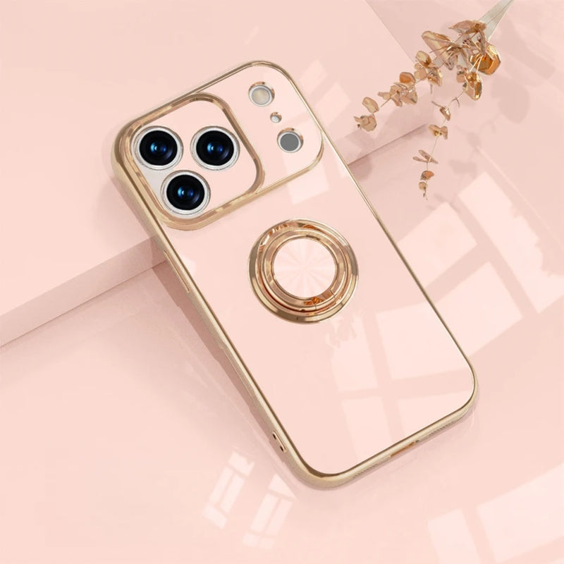 Electroplated Apple iPhone Case With Ring Holder-Exoticase-For iPhone 17 Pro Max-Pink-Exoticase