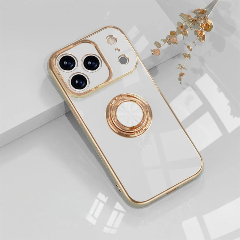 Electroplated Apple iPhone Case With Ring Holder-Exoticase-For iPhone 17 Pro Max-White-Exoticase