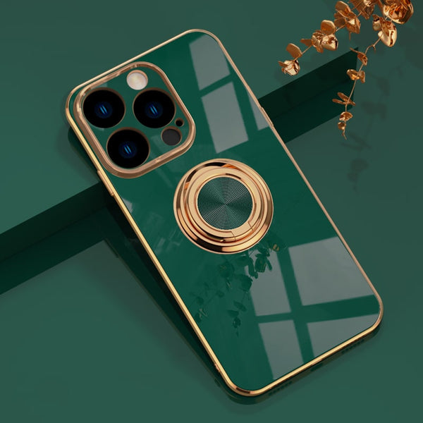 Electroplated Apple iPhone Case With Ring Holder - Exoticase - For iPhone 15 Pro Max / Dark Green