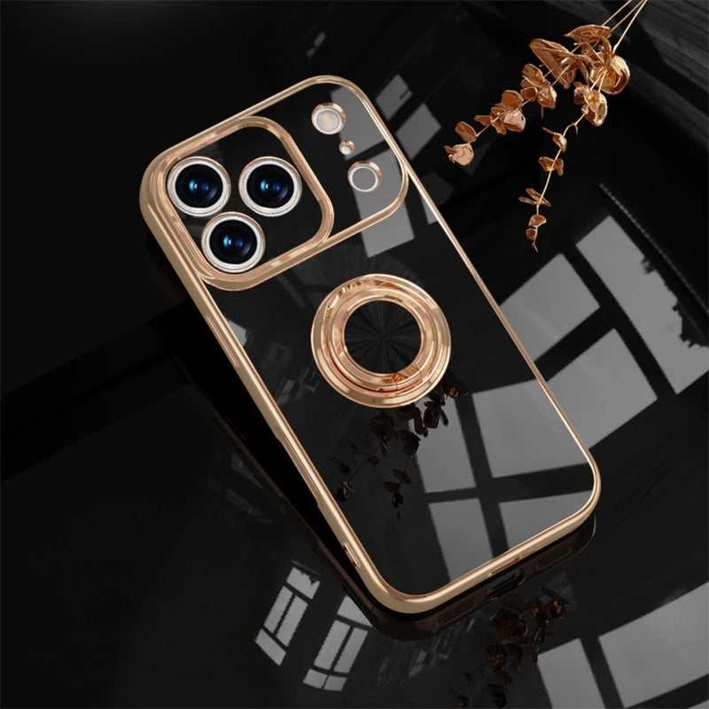 Electroplated Apple iPhone Case With Ring Holder, For iPhone 17 Air / Black Electroplated Apple iPhone Case With Ring Holder, For iPhone 17 Air / Black