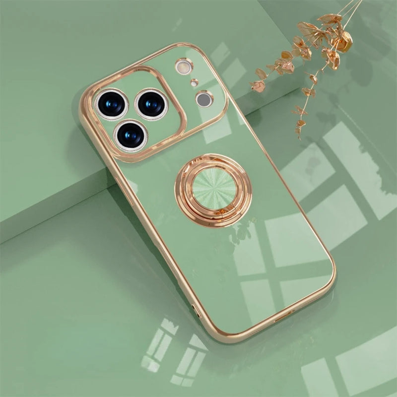 Electroplated Apple iPhone Case With Ring Holder, For iPhone 17 Pro / Light Green Electroplated Apple iPhone Case With Ring Holder, For iPhone 17 Pro / Light Green