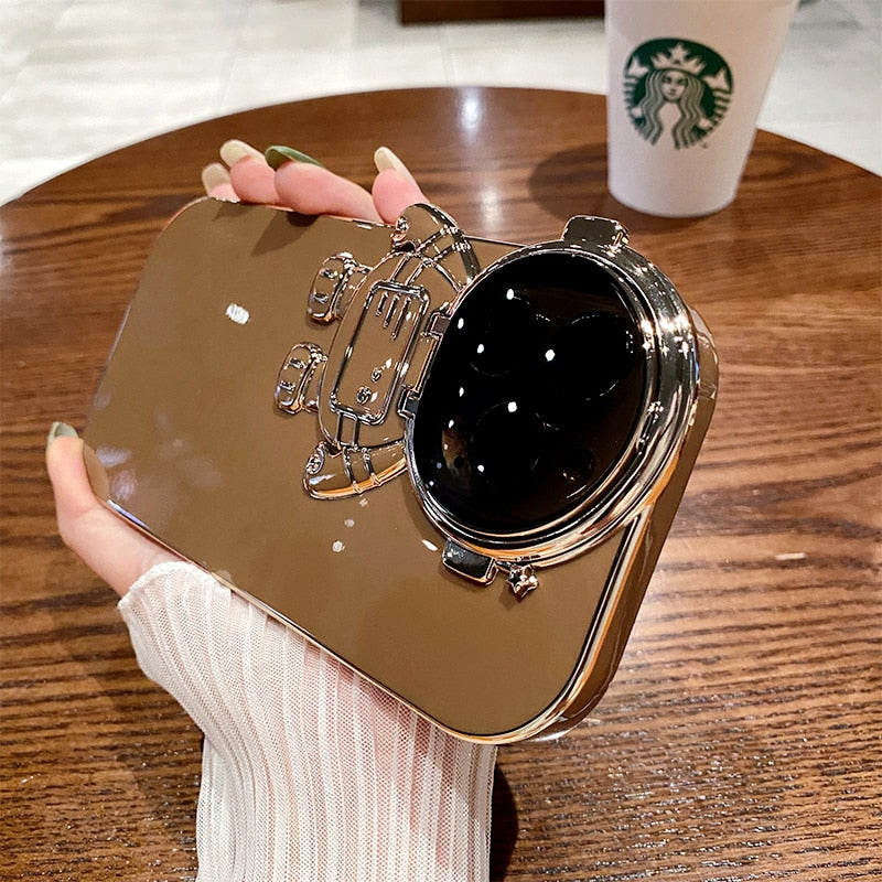Electroplated Astronaut Camera Lens Cover iPhone Case-Exoticase-For iPhone 14 Pro Max-Brown-
