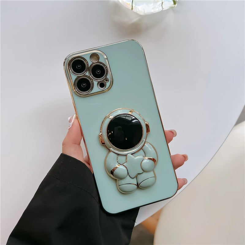 Electroplated Astronaut Holding Star iPhone Case-Exoticase-For iPhone 13 Pro Max-Green-