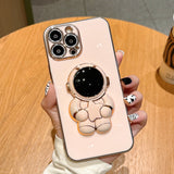 Electroplated Astronaut Holding Star iPhone Case-Exoticase-For iPhone 13 Pro Max-Pink-