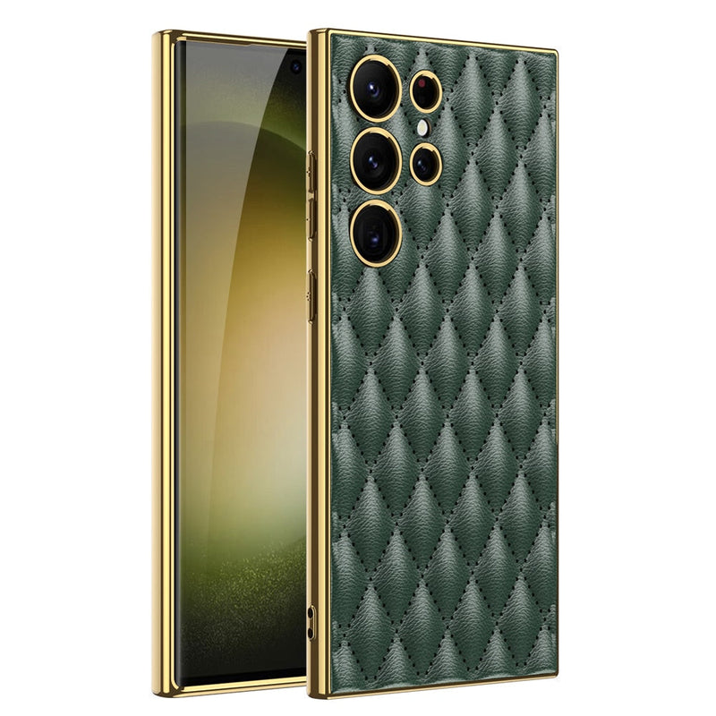 Electroplated Diamond PU Leather Samsung Case-Exoticase-for Galaxy S23 Ultra-Green-