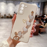 Electroplated Heart With Heart Chain Samsung Case-Exoticase-For Samsung S22 Ultra-Beige White-