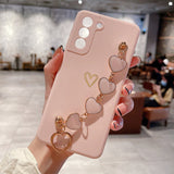 Electroplated Heart With Heart Chain Samsung Case-Exoticase-For Samsung S22 Ultra-Pink-