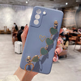 Electroplated Heart With Heart Chain Samsung Case-Exoticase-For Samsung S22 Ultra-Grey-