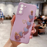 Electroplated Heart With Heart Chain Samsung Case-Exoticase-For Samsung S22 Ultra-Purple-