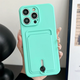 Embedded Wallet Silicone iPhone Case with Push Slider-Exoticase-For iPhone 16 Pro Max-Cyan-Exoticase