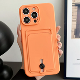 Embedded Wallet Silicone iPhone Case with Push Slider-Exoticase-For iPhone 16 Pro Max-Orange-Exoticase