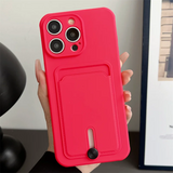 Embedded Wallet Silicone iPhone Case with Push Slider-Exoticase-For iPhone 16 Pro Max-Red-Exoticase