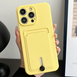 Embedded Wallet Silicone iPhone Case with Push Slider-Exoticase-For iPhone 16 Pro Max-Yellow-Exoticase