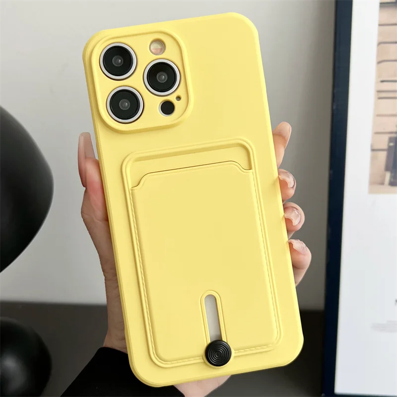 Embedded Wallet Silicone iPhone Case with Push Slider-Exoticase-For iPhone 16 Pro Max-Yellow-Exoticase