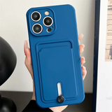 Embedded Wallet Silicone iPhone Case with Push Slider-Exoticase-For iPhone 16 Pro Max-Blue-Exoticase