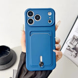 Embedded Wallet Silicone iPhone Case with Push Slider-Exoticase-For iPhone 18 Pro Max-Blue-Exoticase