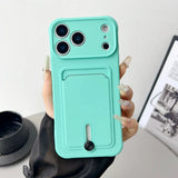 Embedded Wallet Silicone iPhone Case with Push Slider-Exoticase-For iPhone 18 Pro Max-Cyan-Exoticase