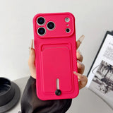 Embedded Wallet Silicone iPhone Case with Push Slider-Exoticase-For iPhone 18 Pro Max-Rose Red-Exoticase