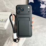 Embedded Wallet Soft Silicone iPhone Case with Strap-Exoticase-iPhone 17 Pro Max-Black-Exoticase